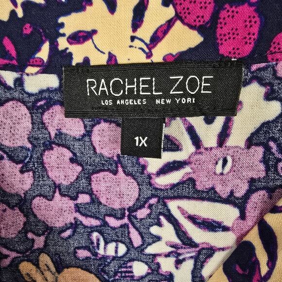 Rachel Zoe Floral Popover Top 3/4 Notch Neck Purple Orange Boho Causal Flowy 1X - Picture 7 of 14